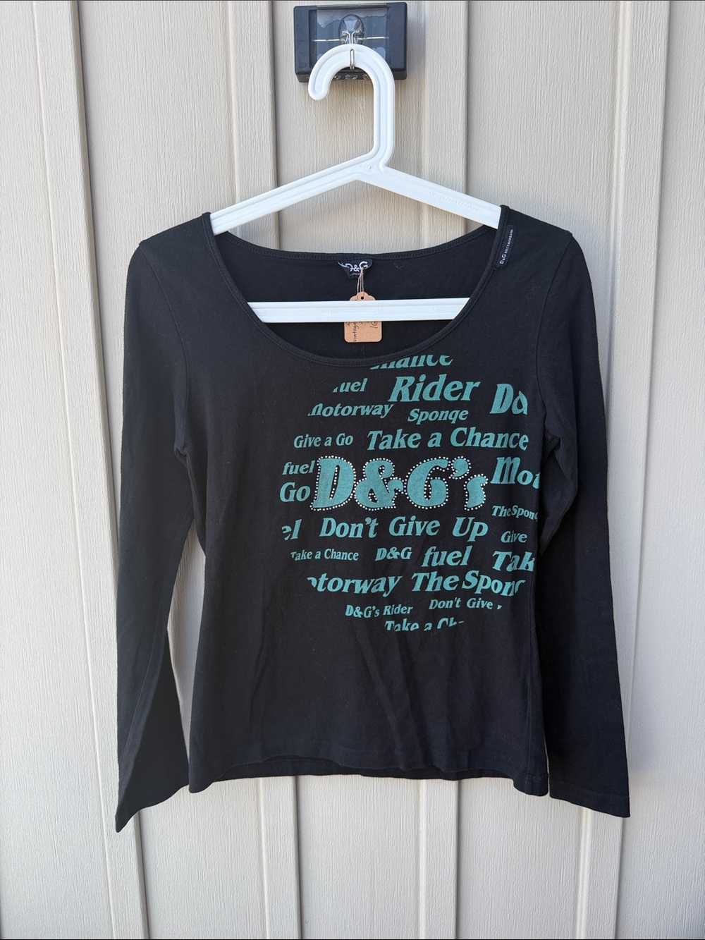 D&G Vintage Y2K Black Long Sleeve Tee with Teal D&G Graphic